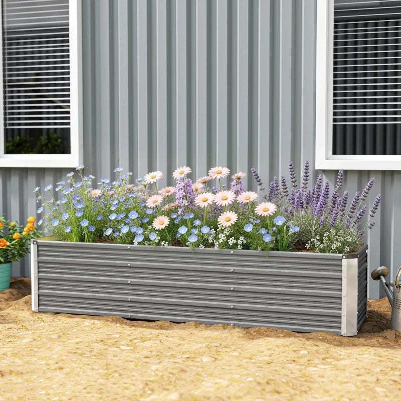 6' x 1.5' x 1.3' Galvanized Raised Garden Bed, Elevated Large Metal Planter Box w/ Install Gloves, Light Grey