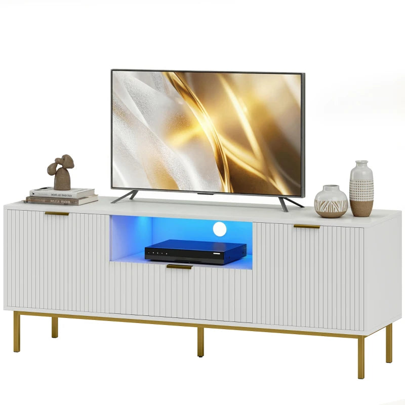 Modern TV Console for TVs up to 60 Inch, Entertainment Center with Smart RGB LED Lights and Soft Close Doors, White