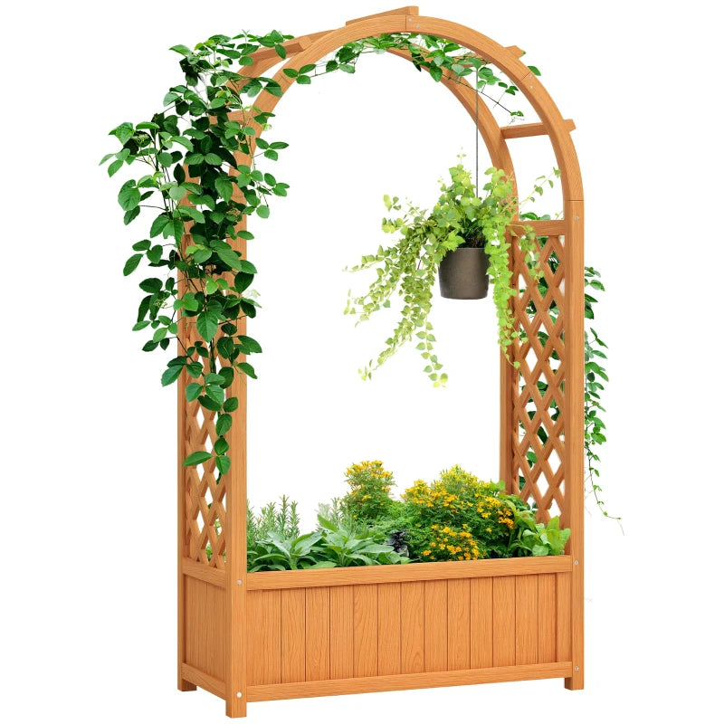 Wooden Raised Garden Bed with Arch Trellis, 33" x 14" x 57" Raised Planter Box with Drainage Holes, Trellis Planter for Vine Climbing Plants