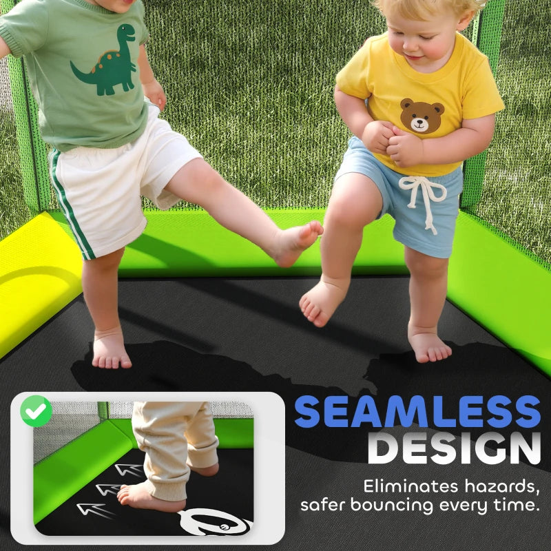 Qaba 85" Trampoline for Kids with Safety Enclosure, Toddler Trampoline with Slide Ladder for Ages 3+, Green