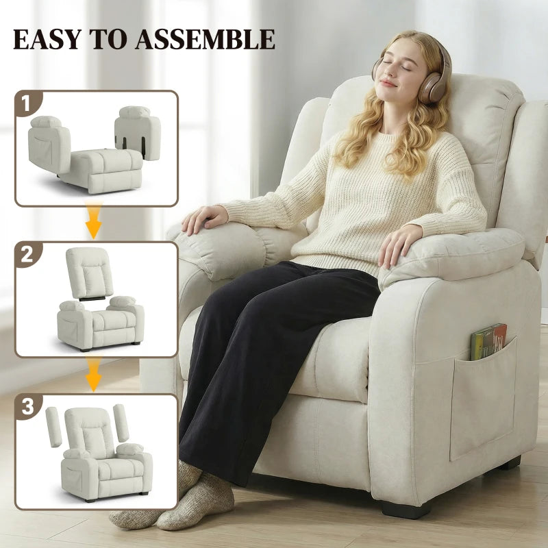 Massage Recliner Chair with Quiet Brushless Motor Pet-Friendly Fabric Power Recliner with 2 Memory Positions Cream White