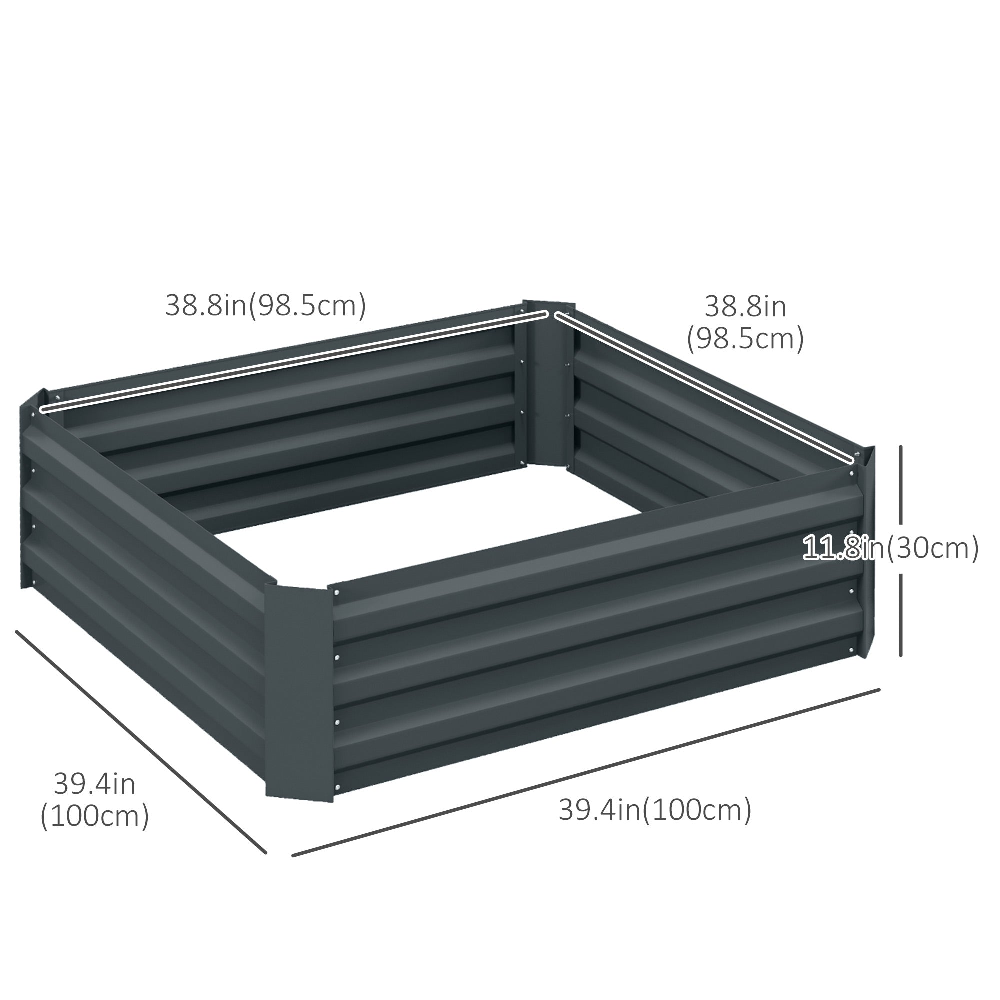 Outsunny 2-Piece Raised Garden Bed Set Steel, Elevated Planter Box for Flowers, Herbs, 39"x39"x12", in Dark Grey 