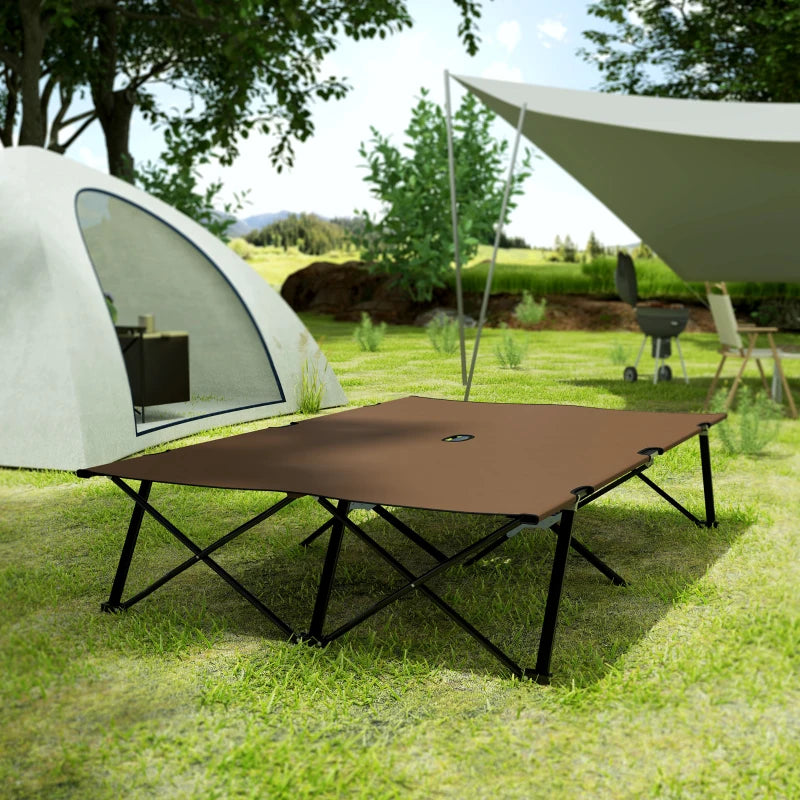 76" Two Person Folding Camping Cot Outdoor Portable Double Cot Wide Military Sleeping Bed w/ Carrying Bag Khaki
