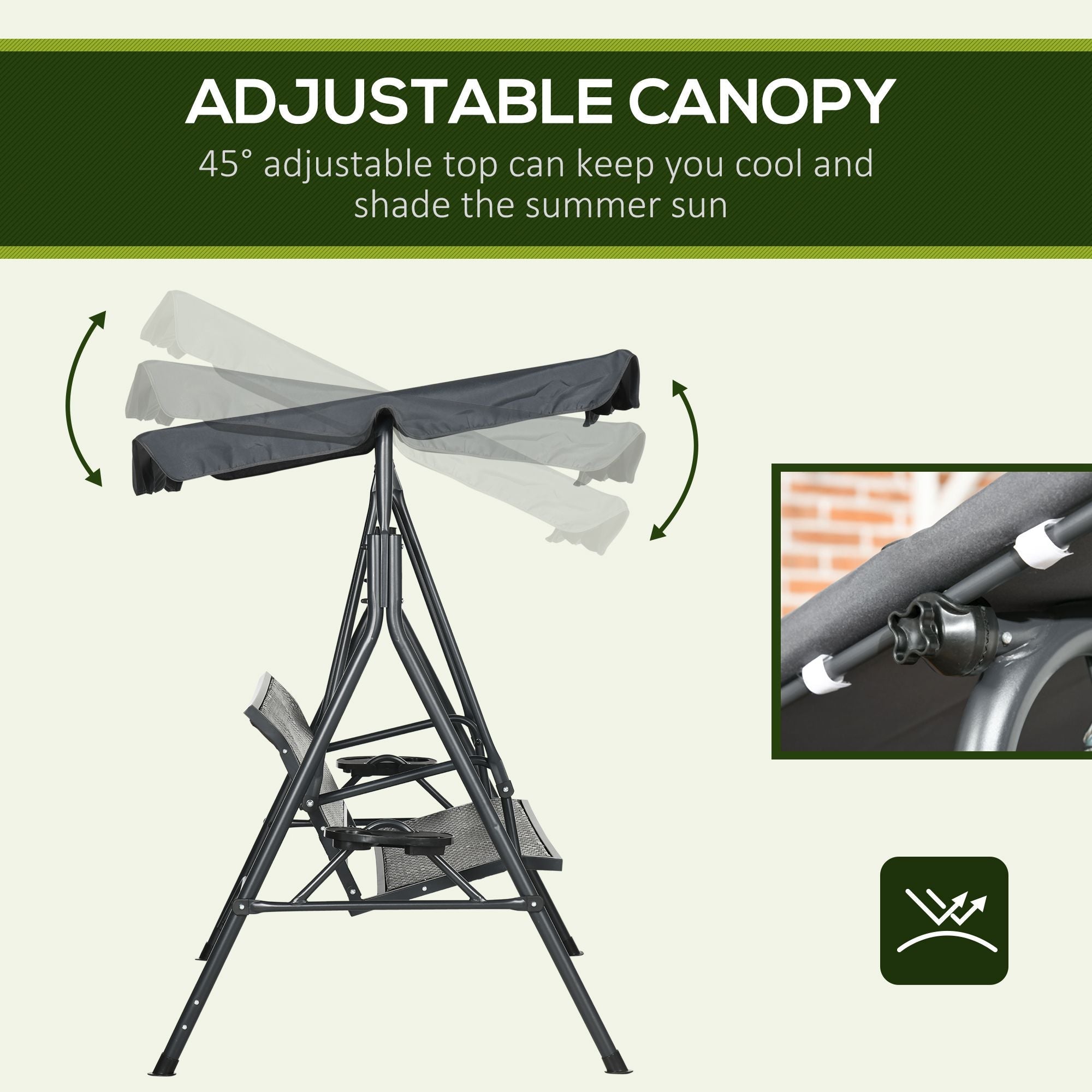Outsunny 3-Seat Patio Swing Chair: Outdoor Canopy Glider with Adjustable Shade, Rattan Seat & Steel Frame 
