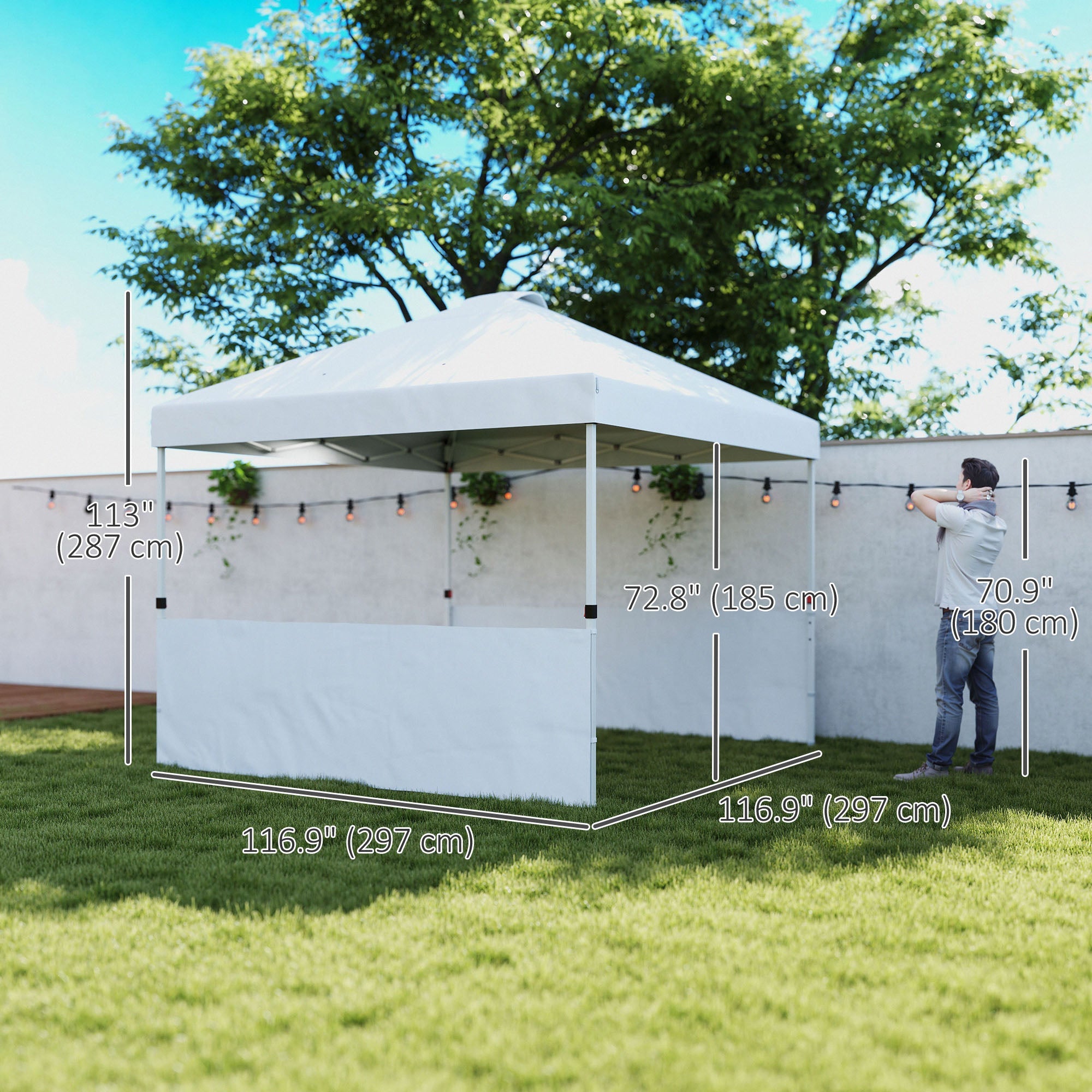 Outsunny 10' x 10' Pop Up Canopy Tent with 2 Half Sidewalls, UV50+ Height Adjustable Instant Sun Shelter, White 