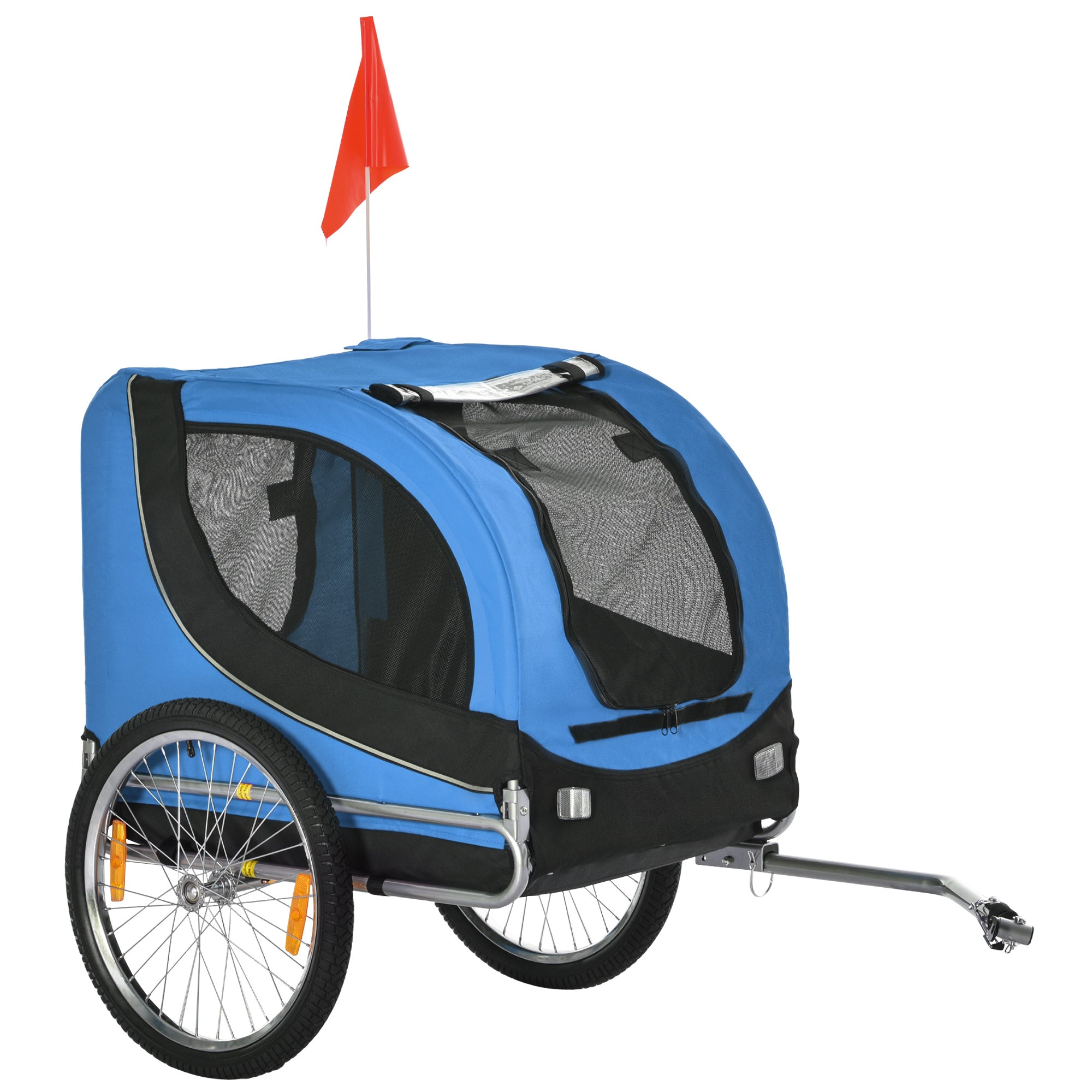 Aosom Foldable Dog Bike Trailer Pet Cart Wagon Safety Anchor Blue 
