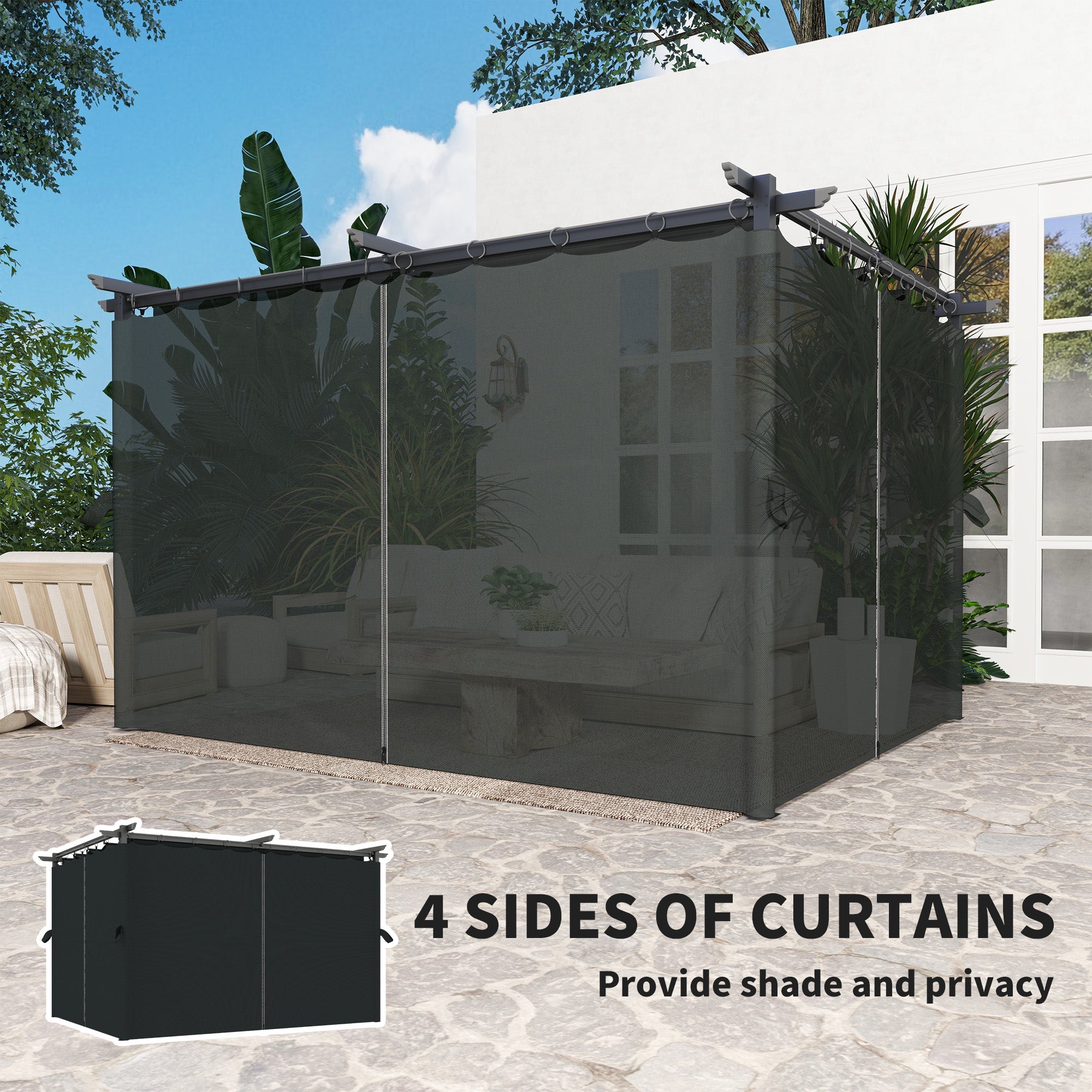 Outsunny 10' x 13' Pergola with Retractable Canopy and Curtains, UPF30+ Sun Shade Shelter for Grill, Garden, Backyard, Deck 