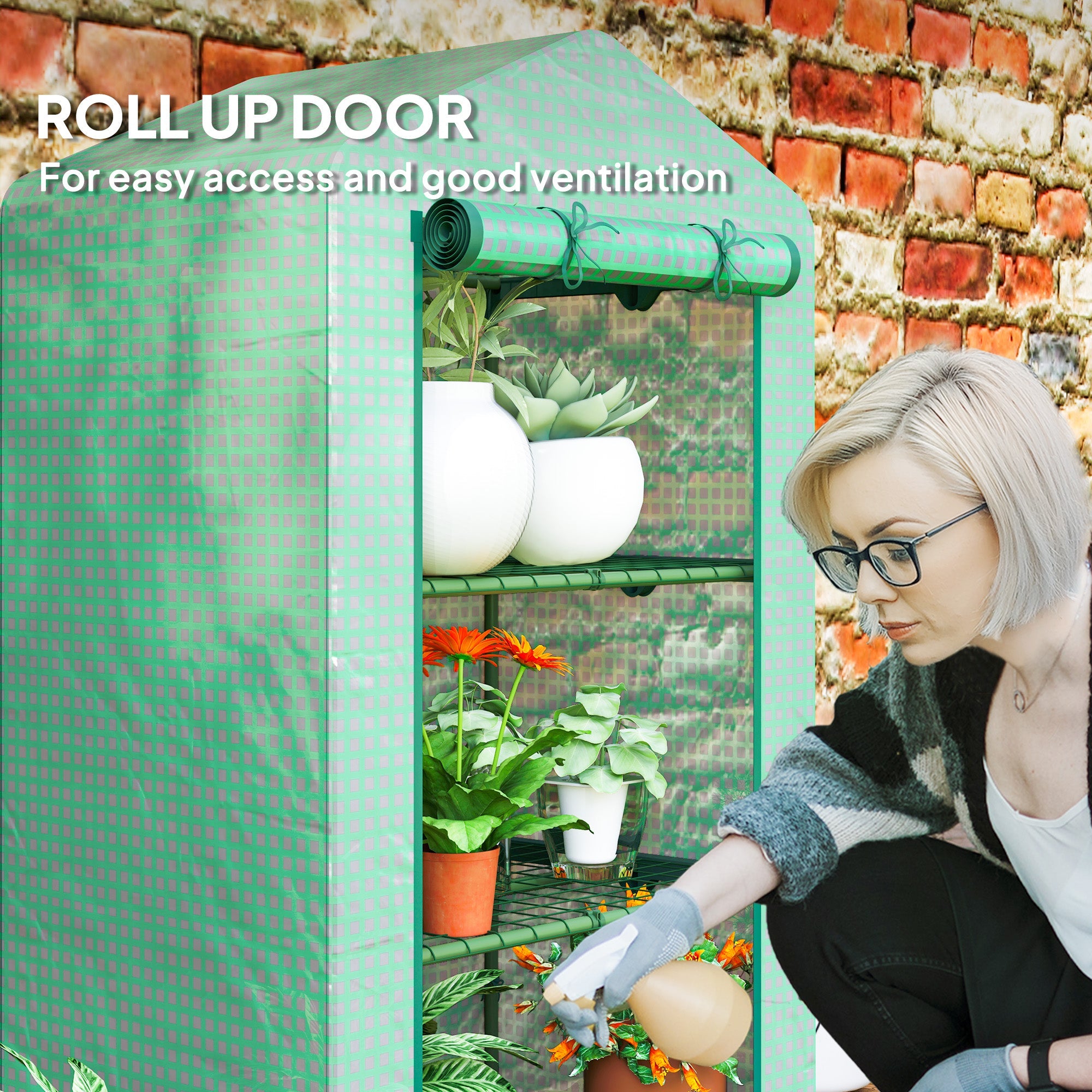 Outsunny 3 Tier Mini Greenhouse, Portable Flower Stand with Shelf Clips, Indoor Greenhouse with Steel Frame, Green 