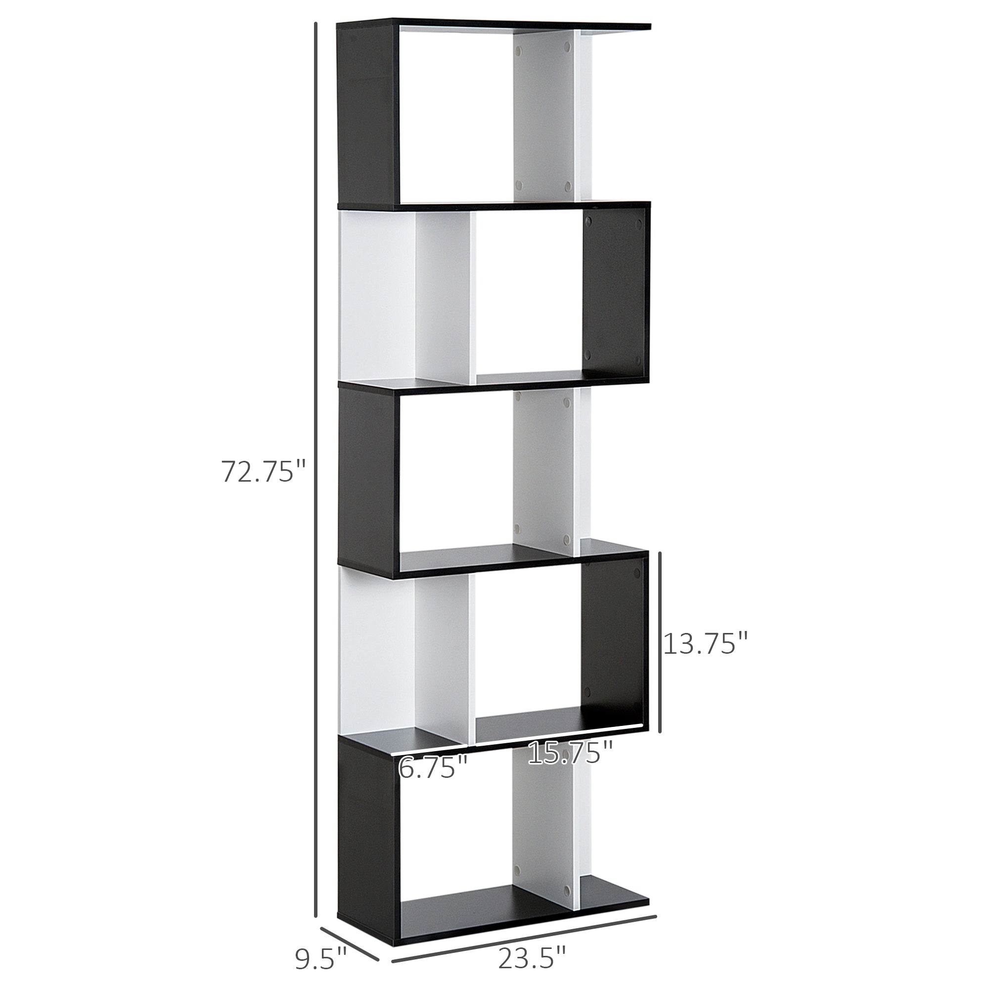 HOMCOM 5-Tier Modern Bookcase Display Shelf Storage Room Divider for Living Room Home Office Black 