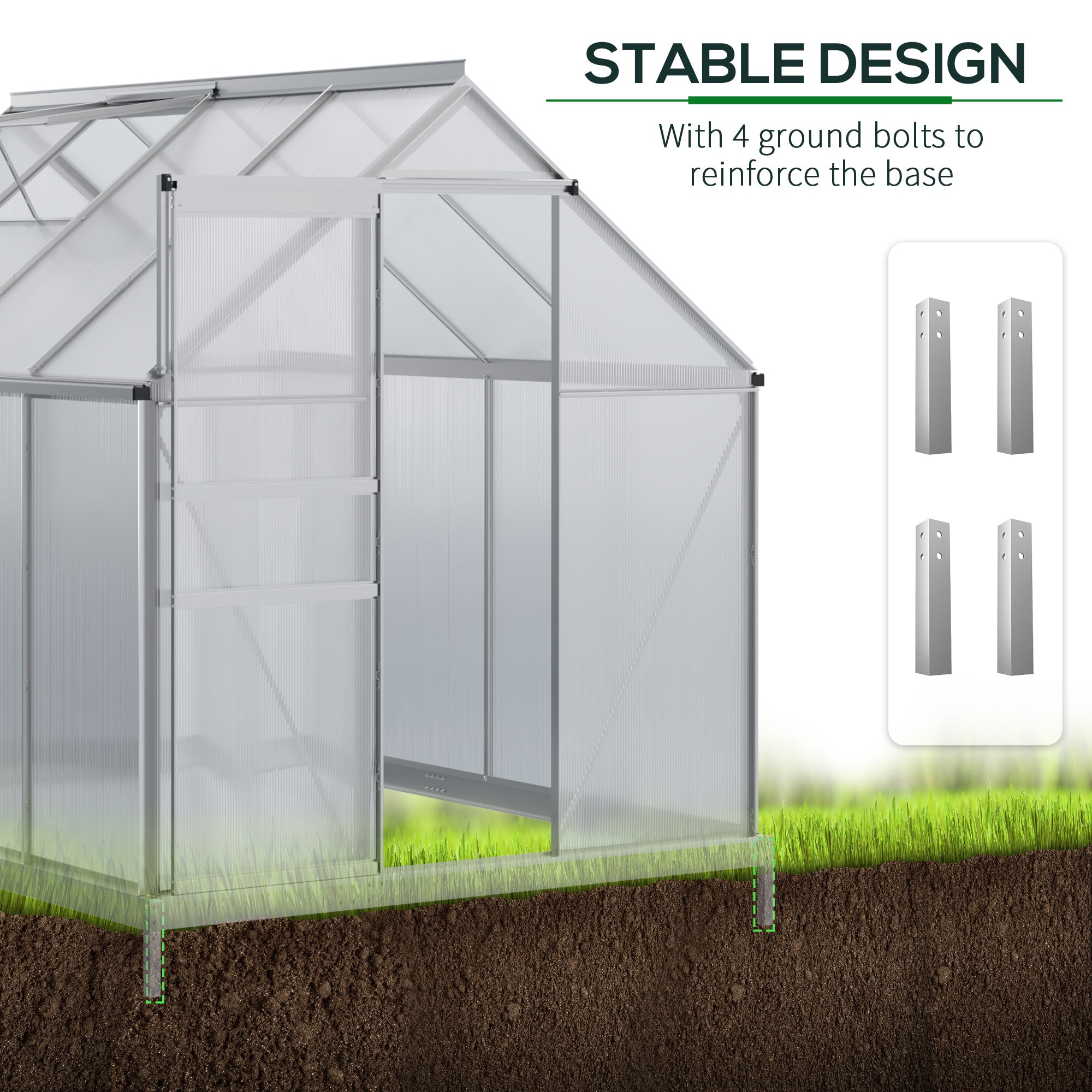 Outsunny Walk-in Greenhouse 6' x 8' x 6.5' Polycarbonate Adjustable Roof Vent Base Sliding Door Clear 