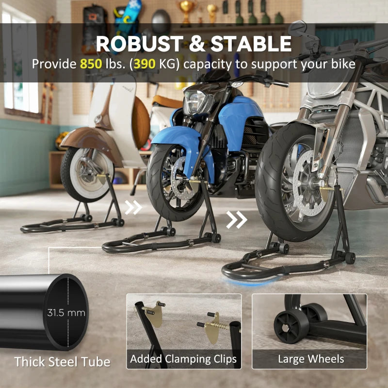 Motorcycle Stand Set, 850 lbs Capacity Front & Rear Combo Wheel Paddock Stand Lift for Dirt Bikes, Black