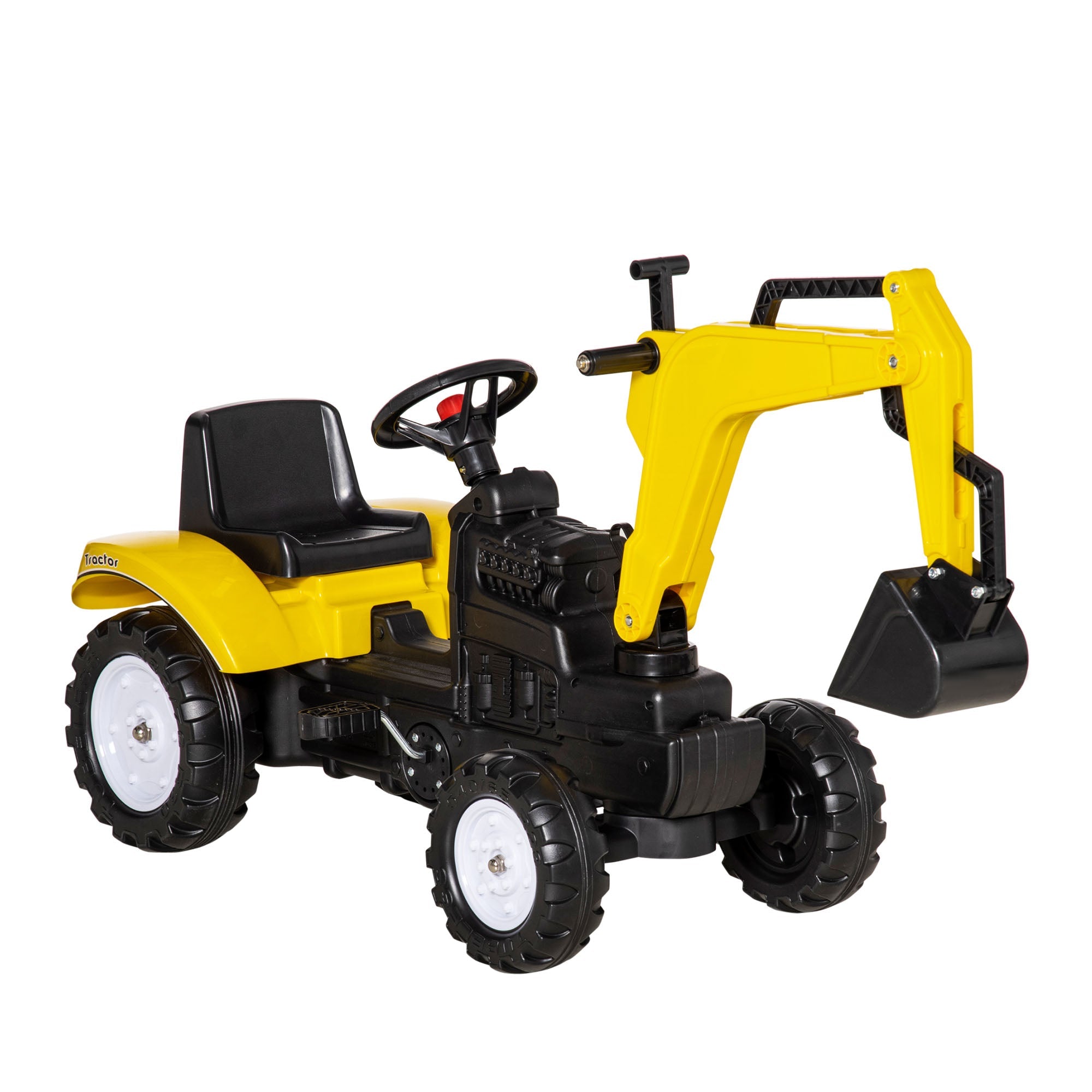 Aosom Kids Ride on Excavator, Pedal Excavator Ride on Toy, Pretend Play Ride on Tractor for Kids & Toddlers, Yellow 