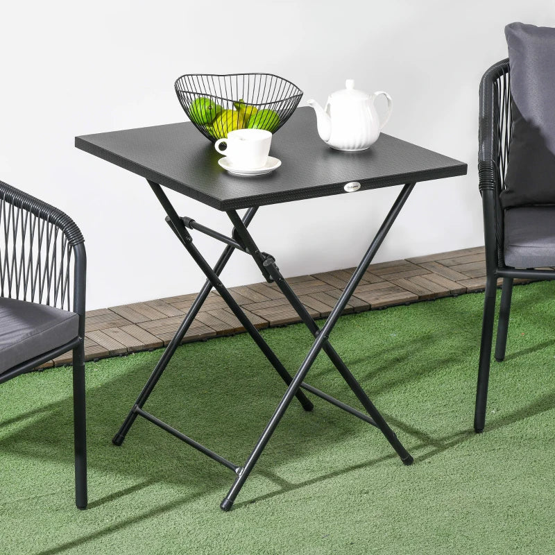 Folding Coffee Table, Folding Patio Table, Square Small Side Table with Metal Plate Top, 23.6" x 23.6", Black