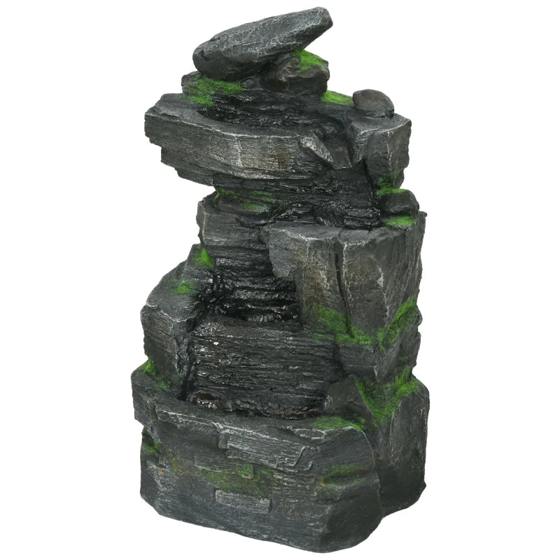 Garden Water Feature with LED Lights and Pump, 4 Tier Cascading Water Fountain for Outdoor