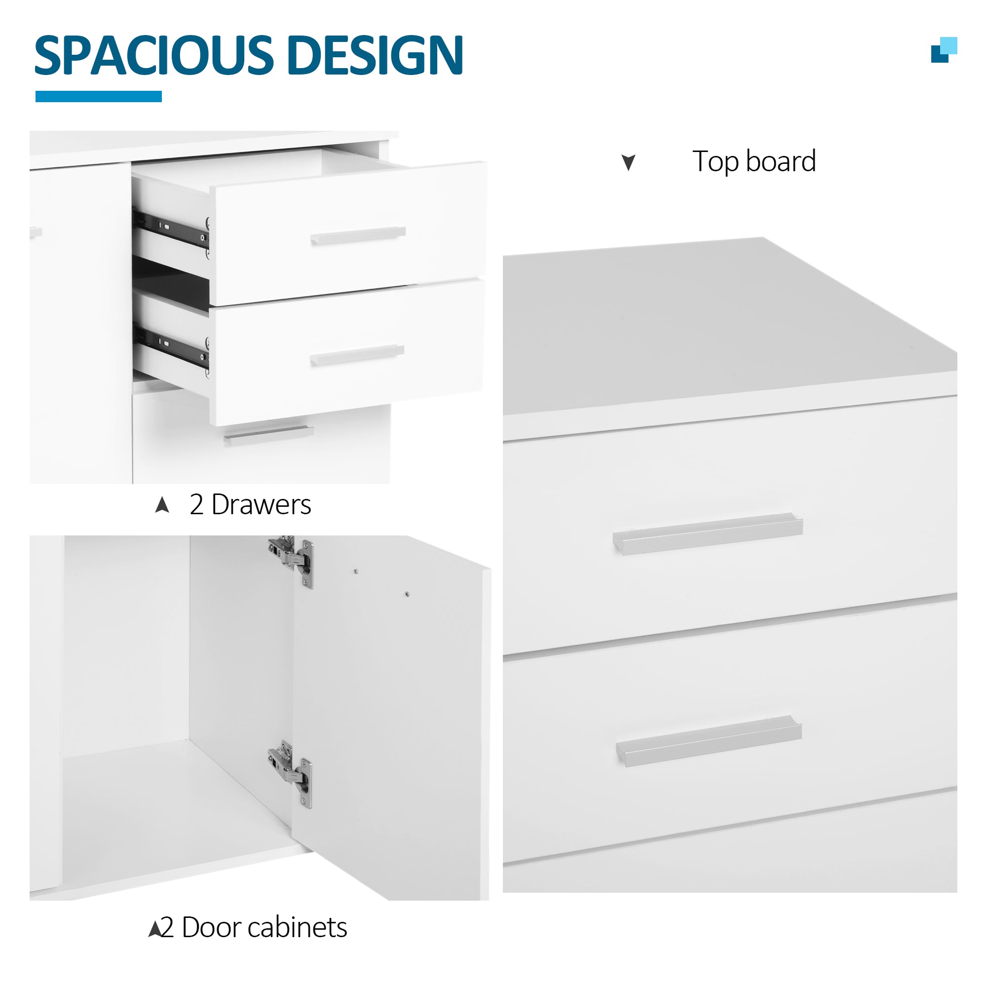 HOMCOM Storage Cabinet Console Sideboard Table Organizer with Drawers, Living Room Entryway Kitchen, White Simplicity 
