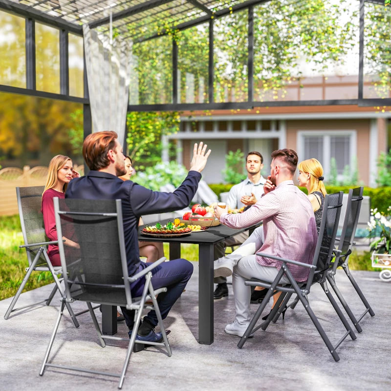 59" Outdoor Patio Table with Umbrella Hole, Outdoor Dining Table with Slatted Tabletop for Backyard Garden, Black