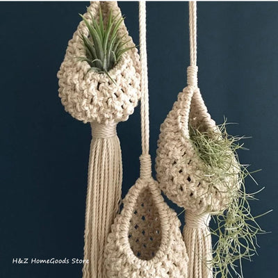 Macrame Rope Plant Wall Hanging Tassel Flower Basket Net Bag Tapestry Cotton Boho Chi Woven Wall Art For Apartment Dorm 