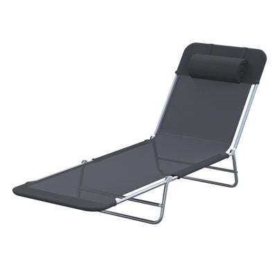 Outsunny Folding Reclining Chair Portable Garden Chaise Lounge Adjustable Outdoor Camping Beach Bed with Pillow Black 
