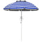 5.7' Beach Umbrella for Travel with Tilt, Adjustable Height, 2 Cup Holders, Hook, Vent, Ruffles, Blue and White
