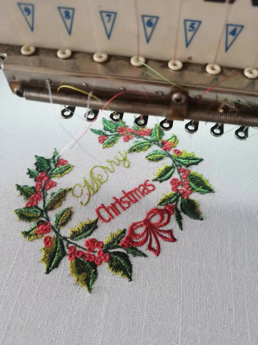 Christmas Monogram Embroidery Napkin, Placemat, Hemstitch, Cotton+Linen, Table Decoration, Holly Berries Monogram / Merry Christ 