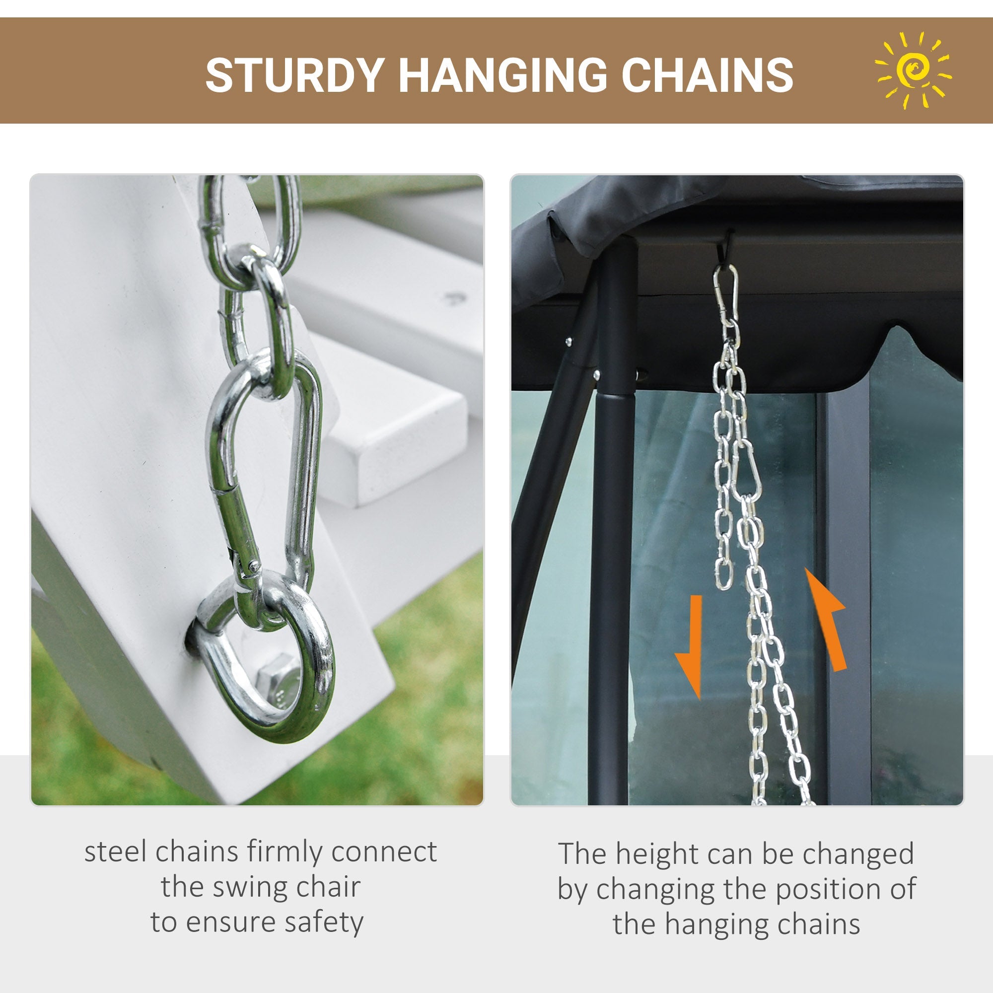 Outsunny 2 to 3 Seater Porch Swing Wood Patio Swing Chair Swing Bench with Foldable Table, Cup Holders, Steel Chains Garden, Patio 