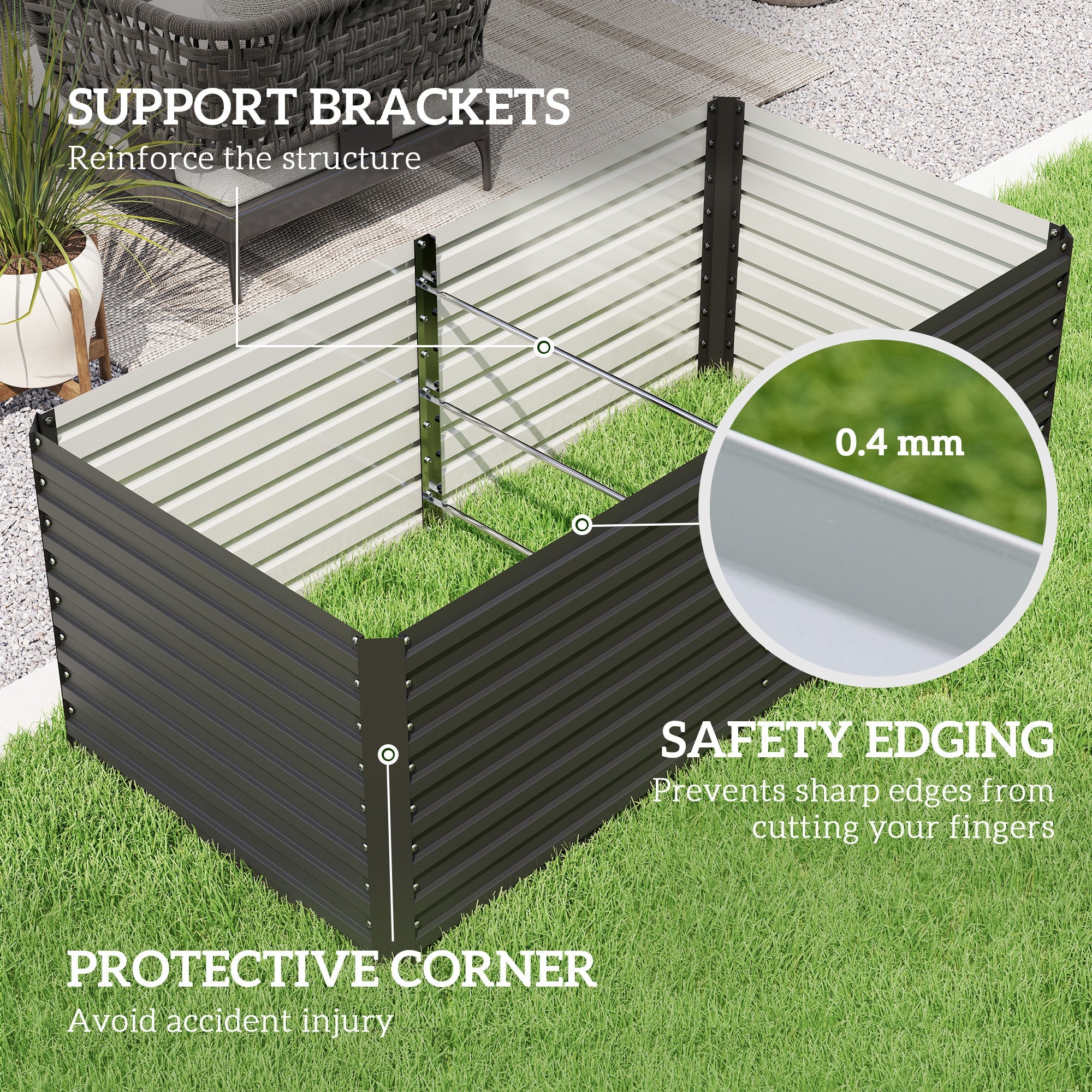 Outsunny 5 x 3 x 2ft Raised Planter Box, Durable Galvanized Steel Garden Bed for Veggies & Herbs, Dark Grey 