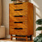 Elara Solid Wood 5-Drawer Dresser – Tall Space-Saving Storage with CNC Wave Texture & Anti-Tip Safety