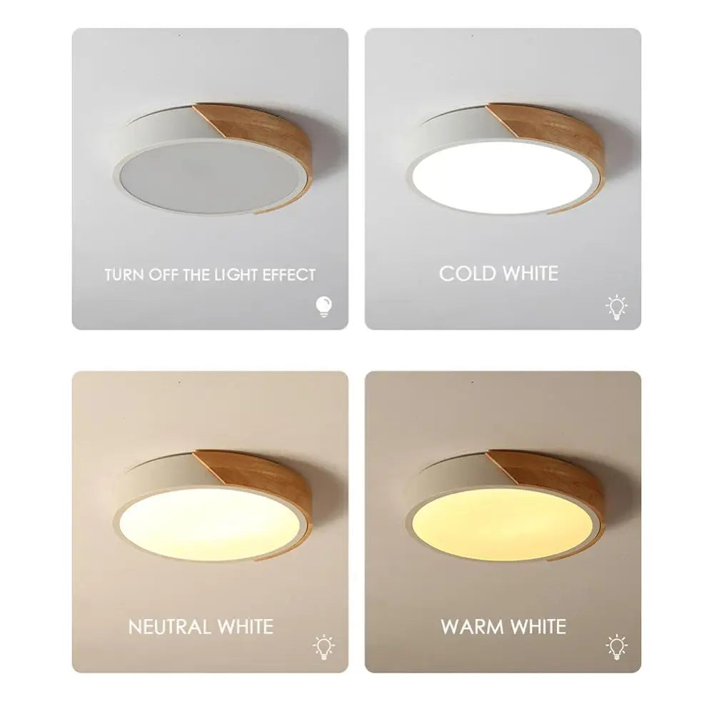 LED Surface Mount Ceiling Light - Modern Ultra Thin Wood Lamp Fixture with Remote Control, Ideal for Living Room, Home Decor, and Balcony