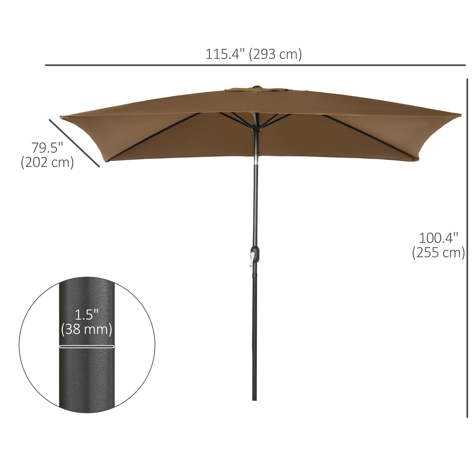 Outsunny Rectangle Patio Umbrella: 6.5x10ft Aluminum Tilt Garden Parasol Crank Coffee 