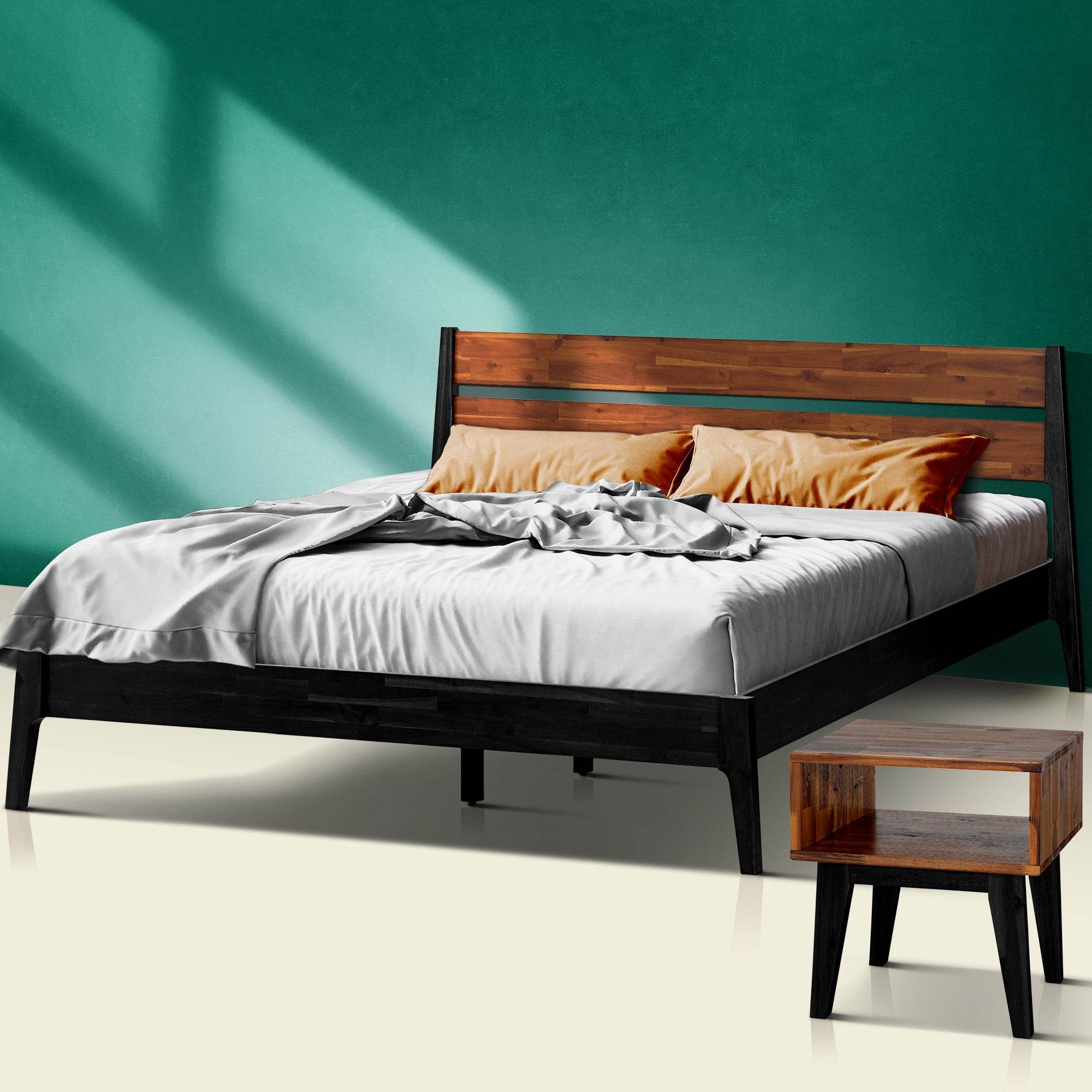 Callisto Solid Wood  Bed Frame and Nightstand Bedroom Set 
