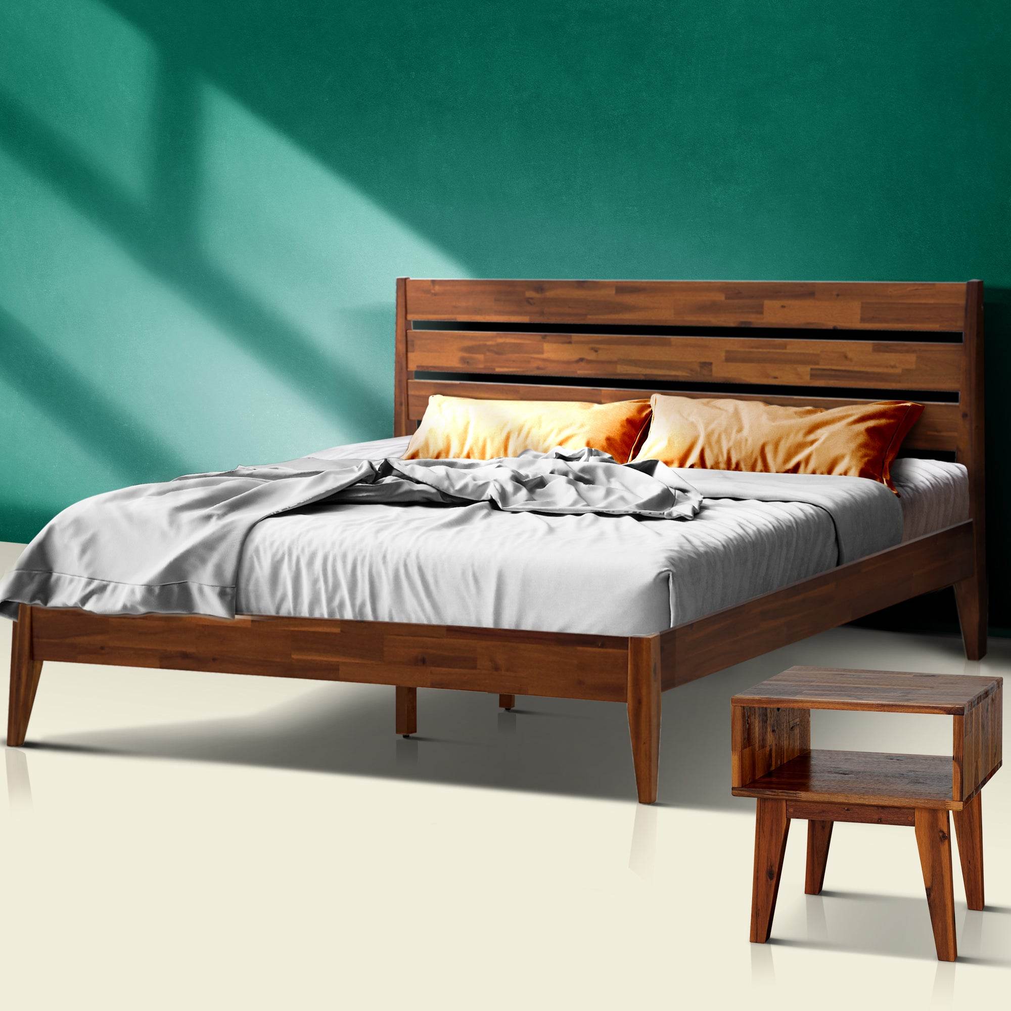 Emery Solid Wood Bed Frame & Nightstand Bedroom Set 