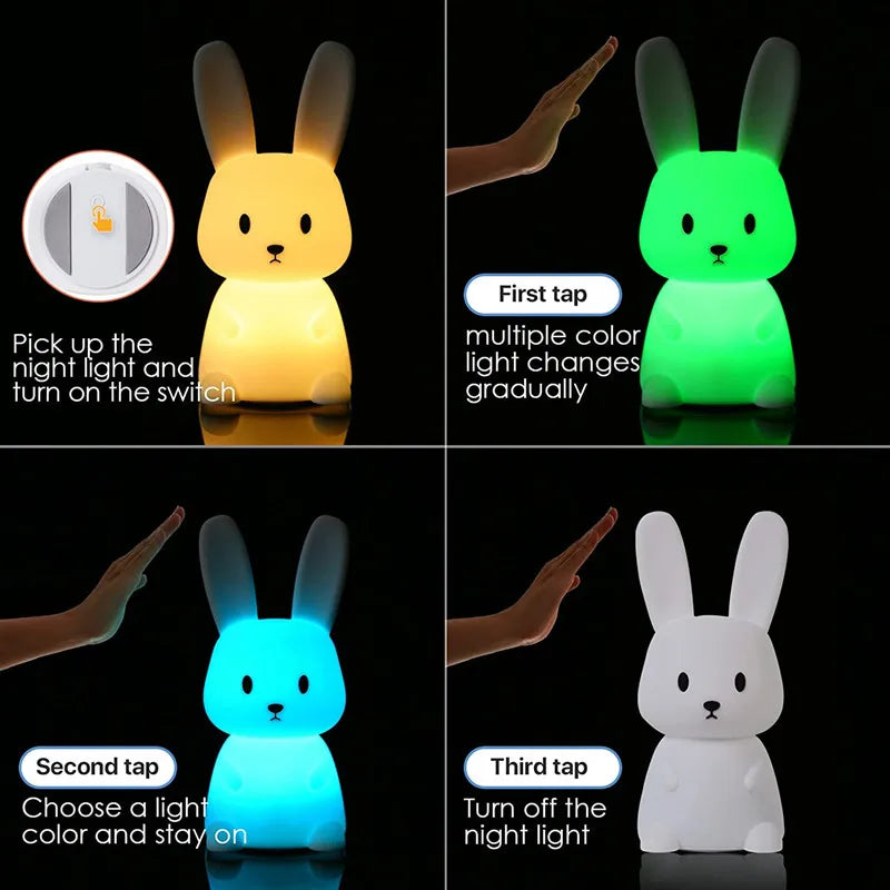 Cute Bunny Night Light for Kids Room - USB Silicone Rabbit Lamp, Perfect Nursery Gift for Girls and Boys