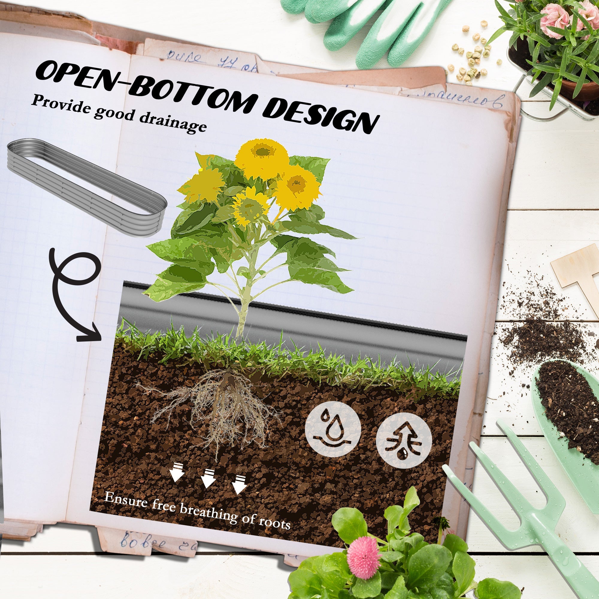 Outsunny Galvanized Raised Garden Bed Kit 79x2x1ft Metal Planter Box for Outdoor Gardening Silver 