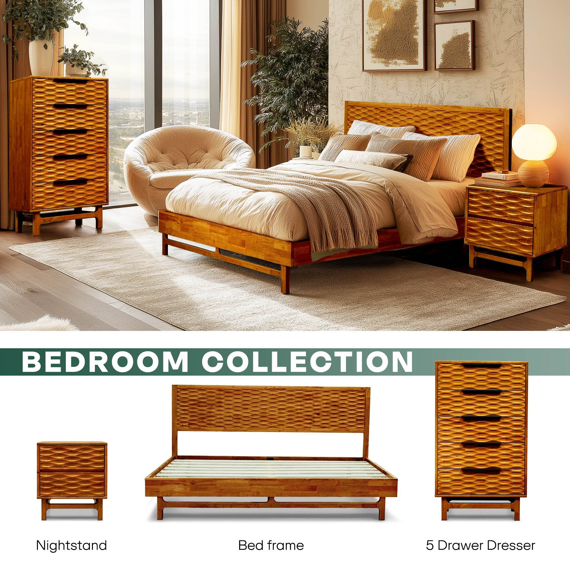 Elara Solid Wood 5-Drawer Dresser 