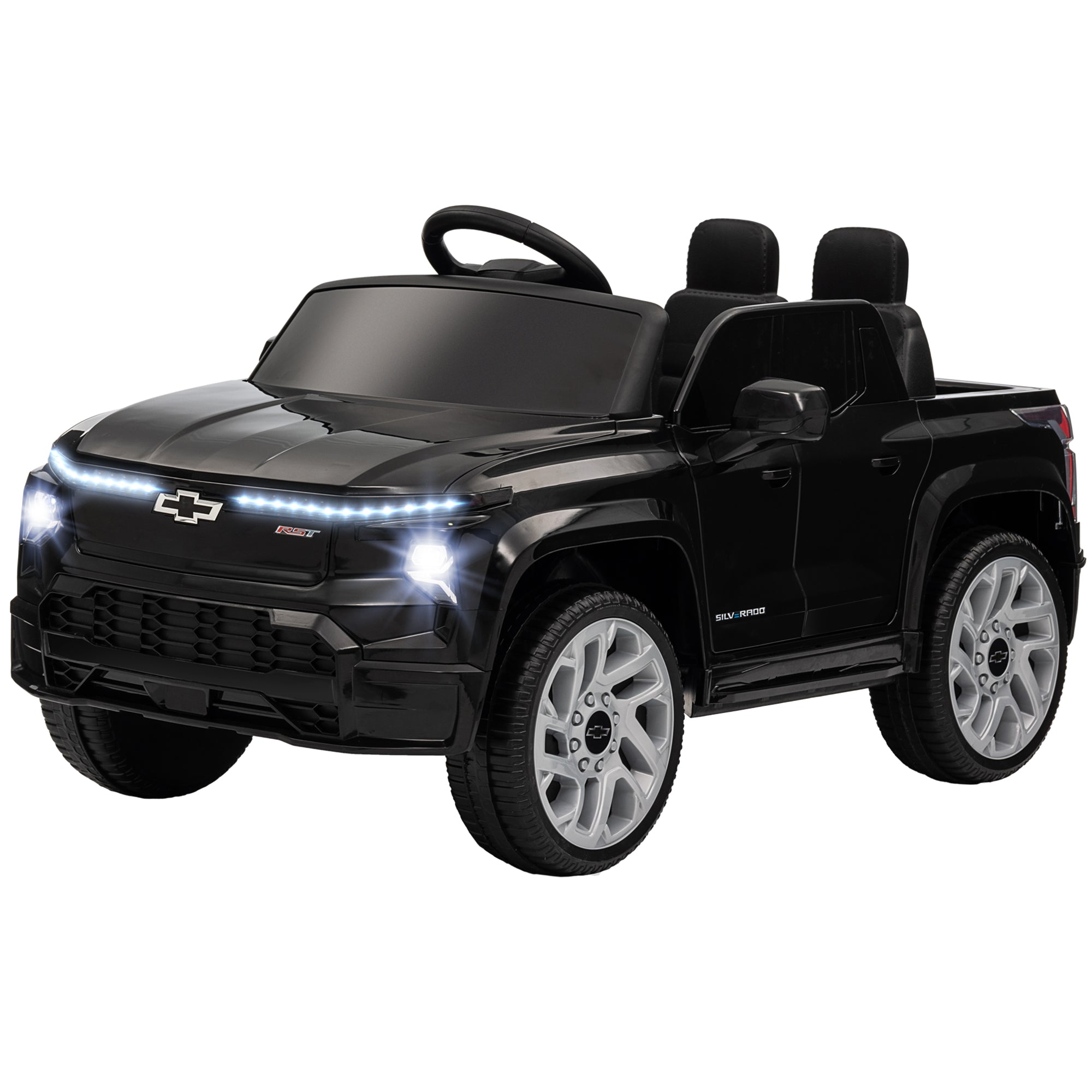 Qaba 12V CHEVROLET SILVERADO EV RST Licensed Kids Car w/ Remote, Spring Suspension, Soft Start, Training Wheels, Black 