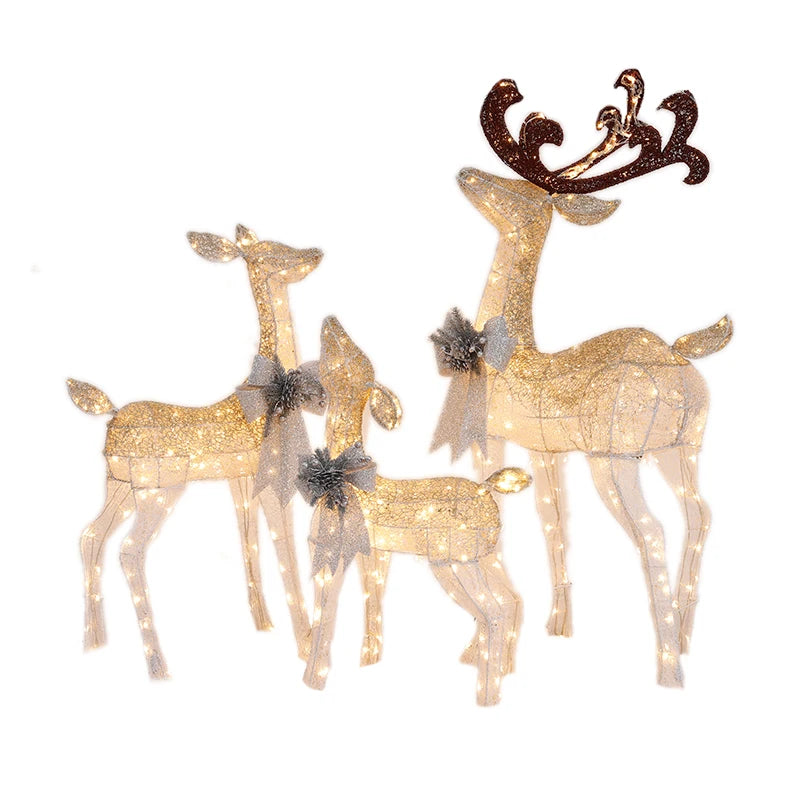 2021 Christmas deer cart luminous golden Christmas deer decoration ornaments scene layout hotel shopping mall large-scale dress