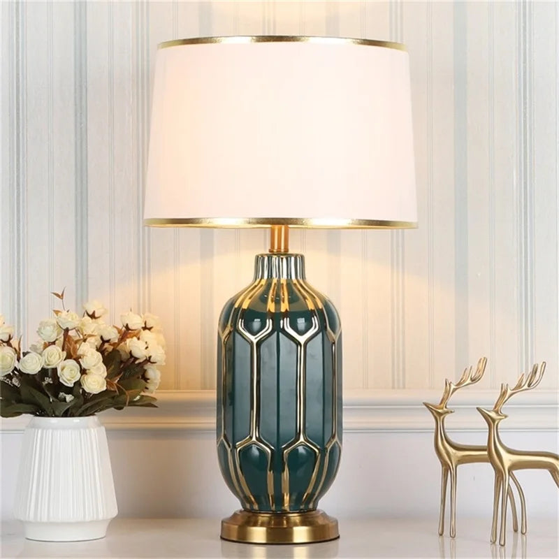 AOSONG Ceramic Table Lamp – Luxury Modern Contemporary Design, Fabric Shade, for Foyer, Living Room, Office, Bedroom, Hotel 