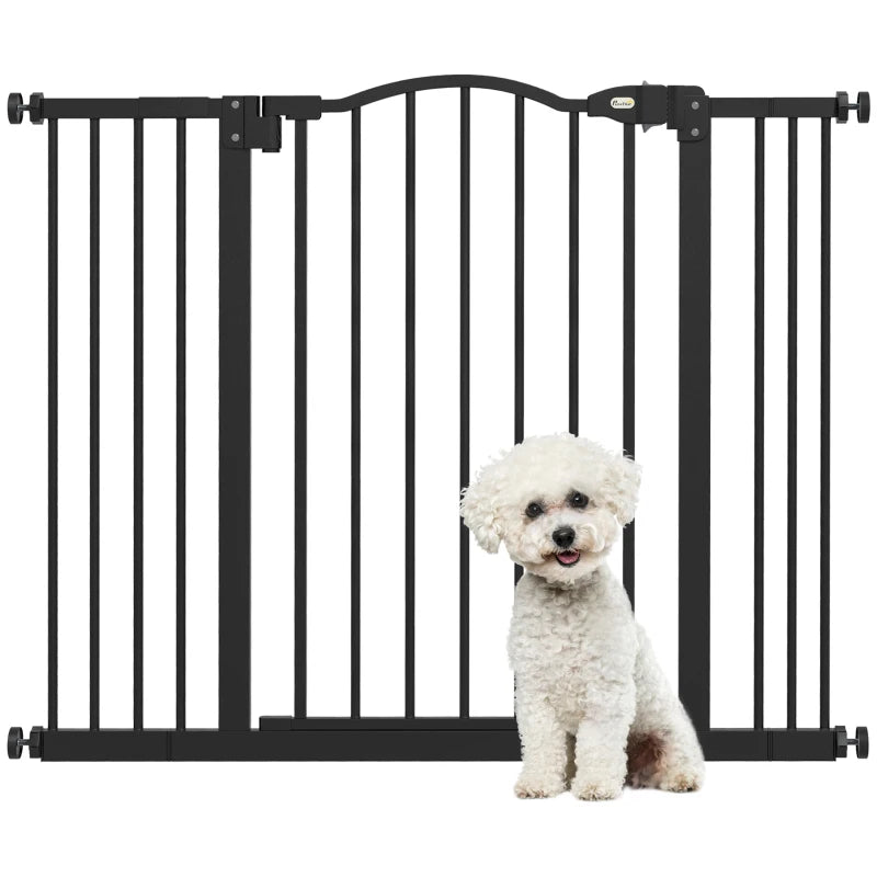 Extra Tall Dog Gate with Door, Pressure Fit, Auto Close, Double Locking for Doorways Hallways Stairs, 29"-39", Black