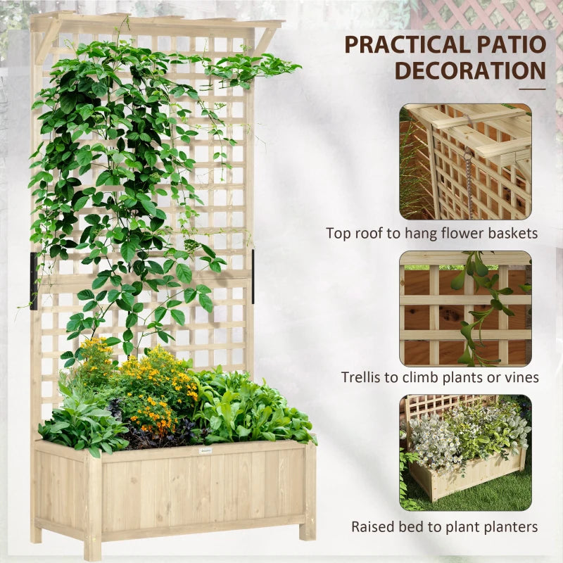 Wood Planter with Trellis for Vine Climbing, Raised Garden Bed, Privacy Screen for Backyard, Patio, Deck, Natural Wood