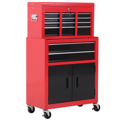 HOMCOM Mobile Tool Chest Rolling Cabinet with Wheels 6-Drawer Storage Detachable Organizer Lockable Combo for Workshop Garage Black 
