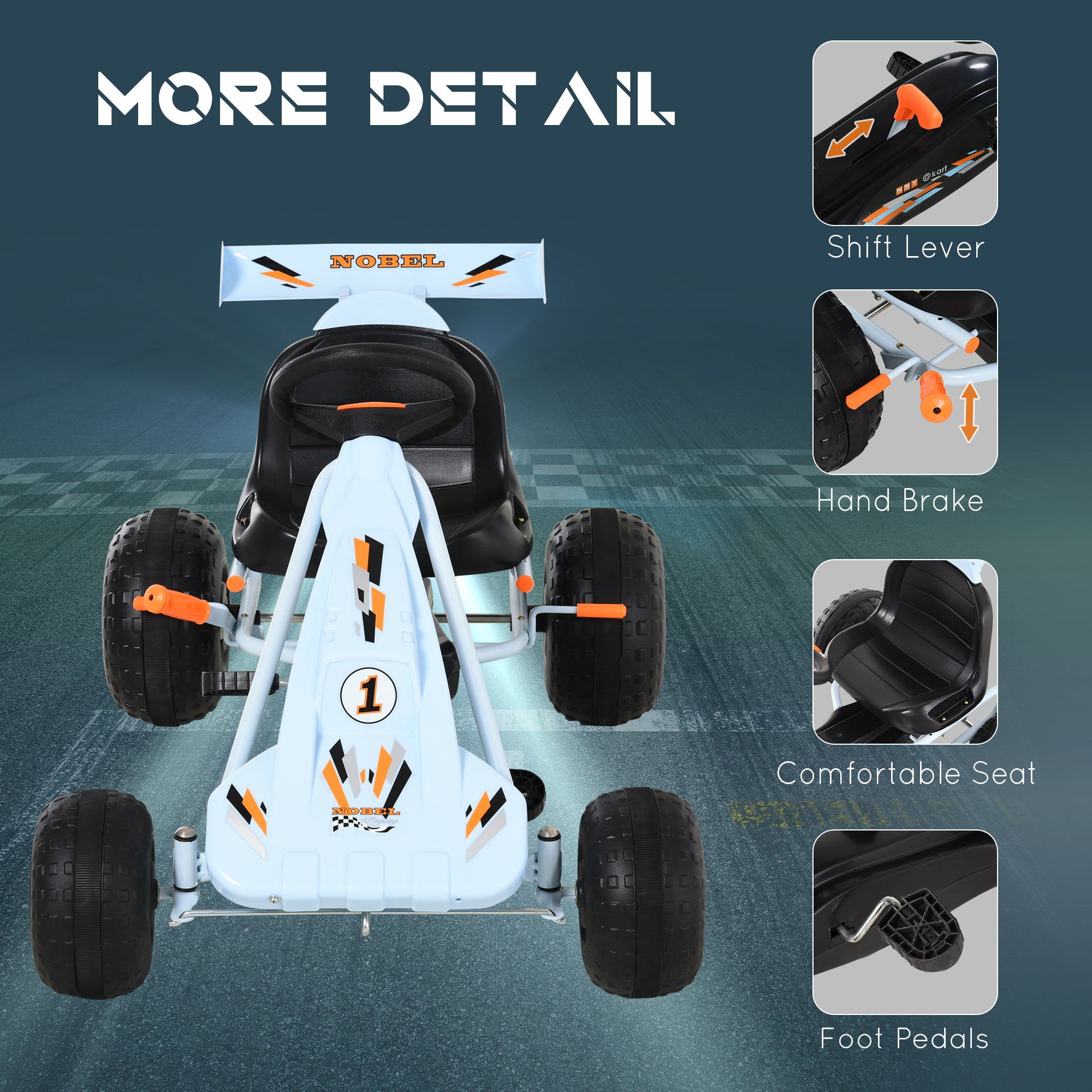 Aosom Pedal Powered Go Kart for Kids 4 Wheel Ride on Car Adjustable Seat Handbrake Cute Style 