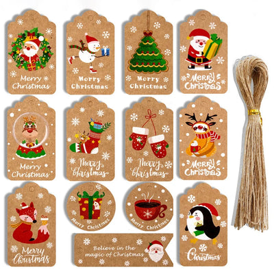 50pcs Merry Christmas Thank you Kraft Paper Tags Xmas tree Hanging Label Navidad new year Party Gift Card Decorations for Home 