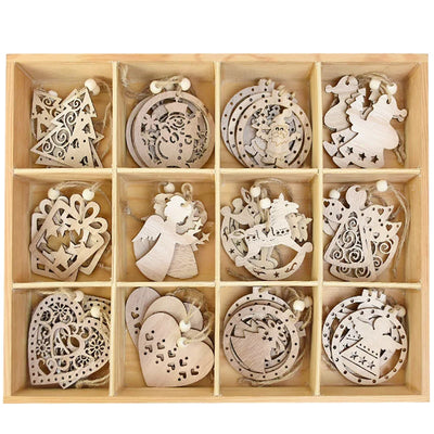3pcs Vintage Christmas Wooden Pendants Ornaments DIY Wood Craft Christmas Decorations Christmas Tree Hanging Ornaments Gifts 
