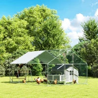 Metal Chicken Coop Run w/ Waterproof Cover, Nesting Box, Roosting Bars, for Outdoor Backyard, 9.8 x 13.1 x 6.4 ft