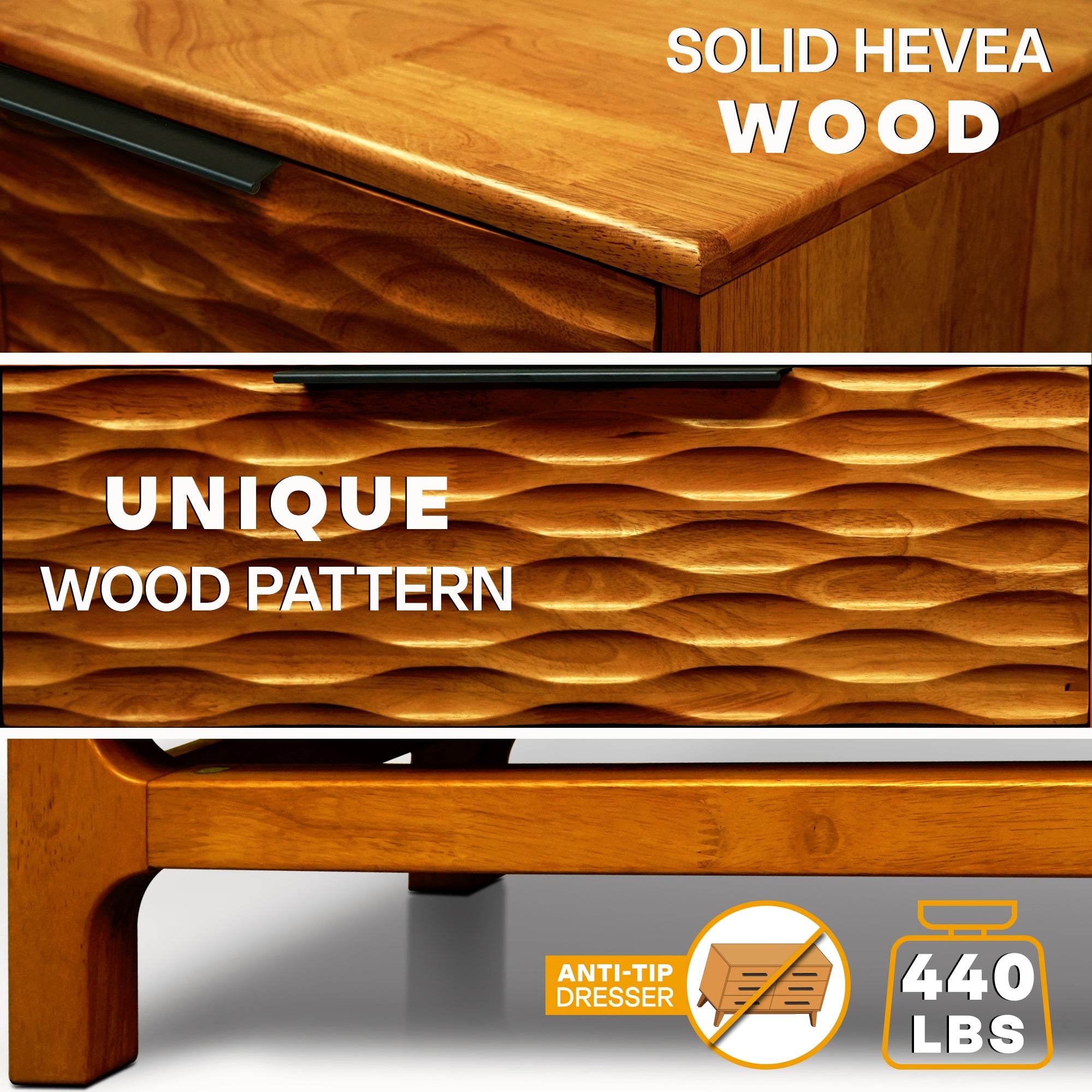 Elara Solid Wood 5-Drawer Dresser 