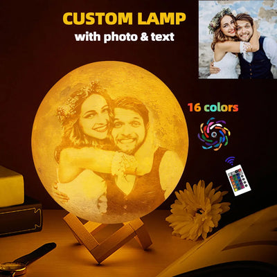 Personalized 3D Moon Lamp - Custom Photo & Text Night Light, USB Rechargeable, Perfect for Birthday, Mother's Day, & Anniversary Gifts 