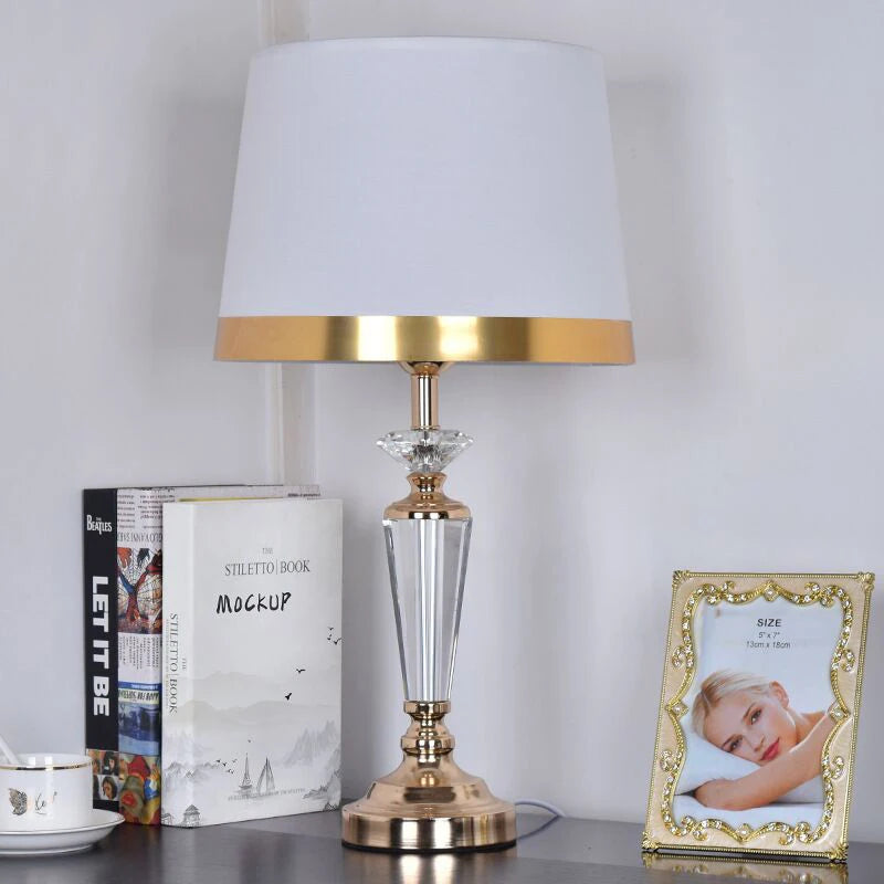 SAROK Modern Table Lamp – Crystal White Bedside LED Desk Lamp, Luxury Decorative Light for Home, Foyer, Bedroom, Office, Hotel, Study 