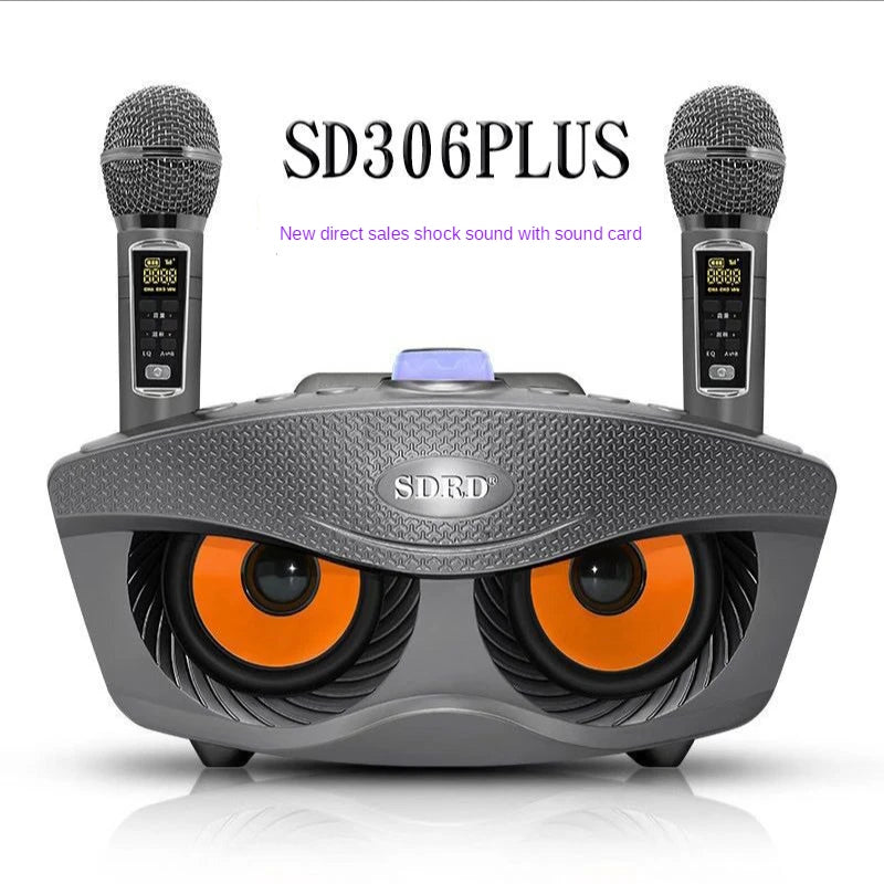 SD306 Plus Portable Karaoke Wireless Bluetooth Speaker – 2-in-1 Dual Microphone Owl Speaker, 30W High Power Subwoofer, Family KTV