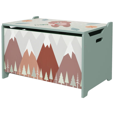 Qaba Toy Box with Lid Toy Chest Storage Organizer for Bedroom with Safety Hinge Green 