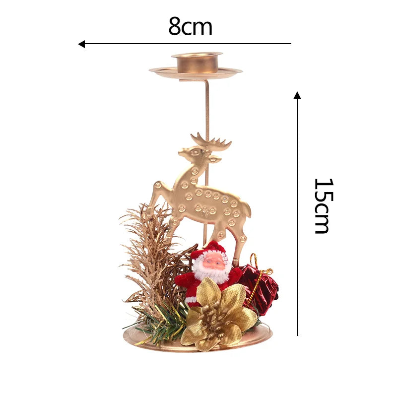 Christmas Candle Holder with Pinecone Berry Candle Wreath Iron Candlestick Xmas Home Table Centerpiece Christmas Decorations